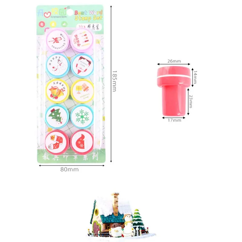 10Pcs Christmas Pattern Self-ink Seal Stamps DIY Scrapbook Toy Party Favors Gift Toy for Children Stamps Toys Portable Stamp