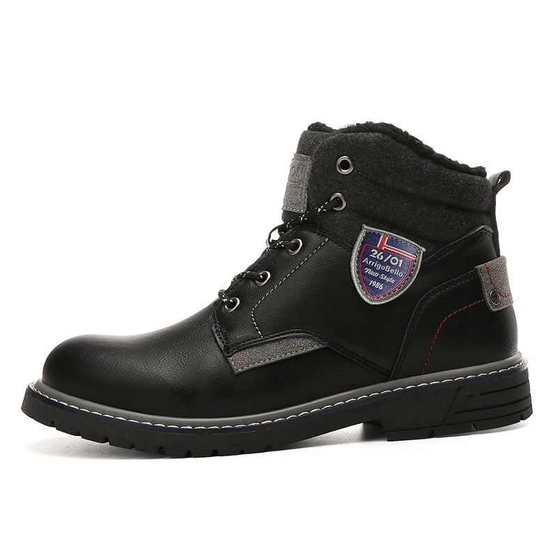 Зимние ботинки; мужские Ботильоны из натуральной кожи; Martens; теплые плюшевые зимние ботинки; мужские уличные безопасные рабочие ботинки; chaussure homme; размеры 39-45 - Color: black