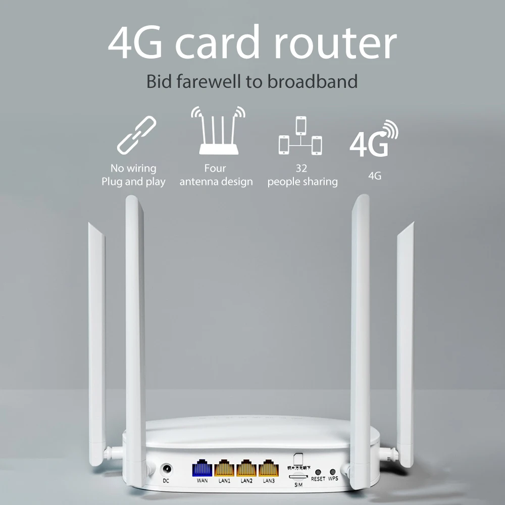 4G умный Wi-Fi роутер 300 Мбит/с высокоскоростной беспроводной с 4 внешними антеннами