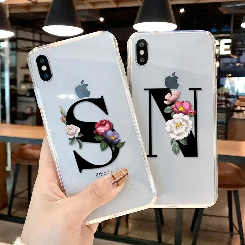 Для iphone 11 pro max 6 6s 7 8 Plus SE X XR XS MAX чехол 3D Художественная буква Цветок Прозрачный
