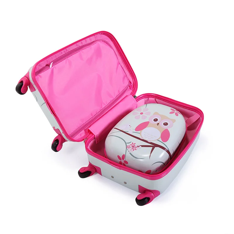 12/16 Inch Cartoon Kids Carry On Rolling Luggage Set Unisex Animal Pattern Rolling Trolley Suitcase Travel Suitcase Bag T0845