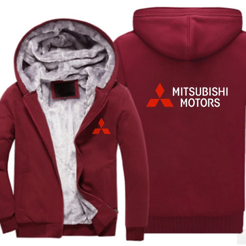 Зимние толстовки с капюшоном на молнии марка автомобиля Mitsubishi куртка мужская Пальто Повседневная утолщенная логотип модный принт Толстовка Харадзюку в стиле панк