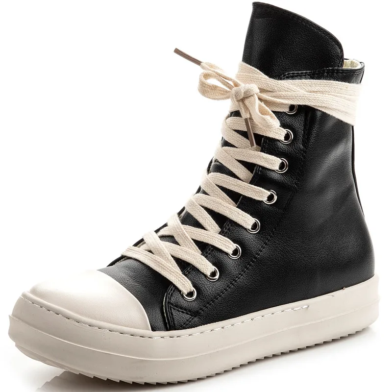 RASMEUP de cuero genuino de las mujeres de alta arriba zapatillas de deporte 2020 las nuevas mujeres zapatos de mujer de lona zapatillas vulcanizados calzado más zapatos