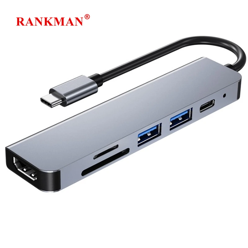 Rankman Type-C to HDMI-compatible 4K SD TF Card Reader Dock USB C 3.0 Adapter Hub for MacBook Samsung S21 Dex Xiaomi 10 TV PS5 |