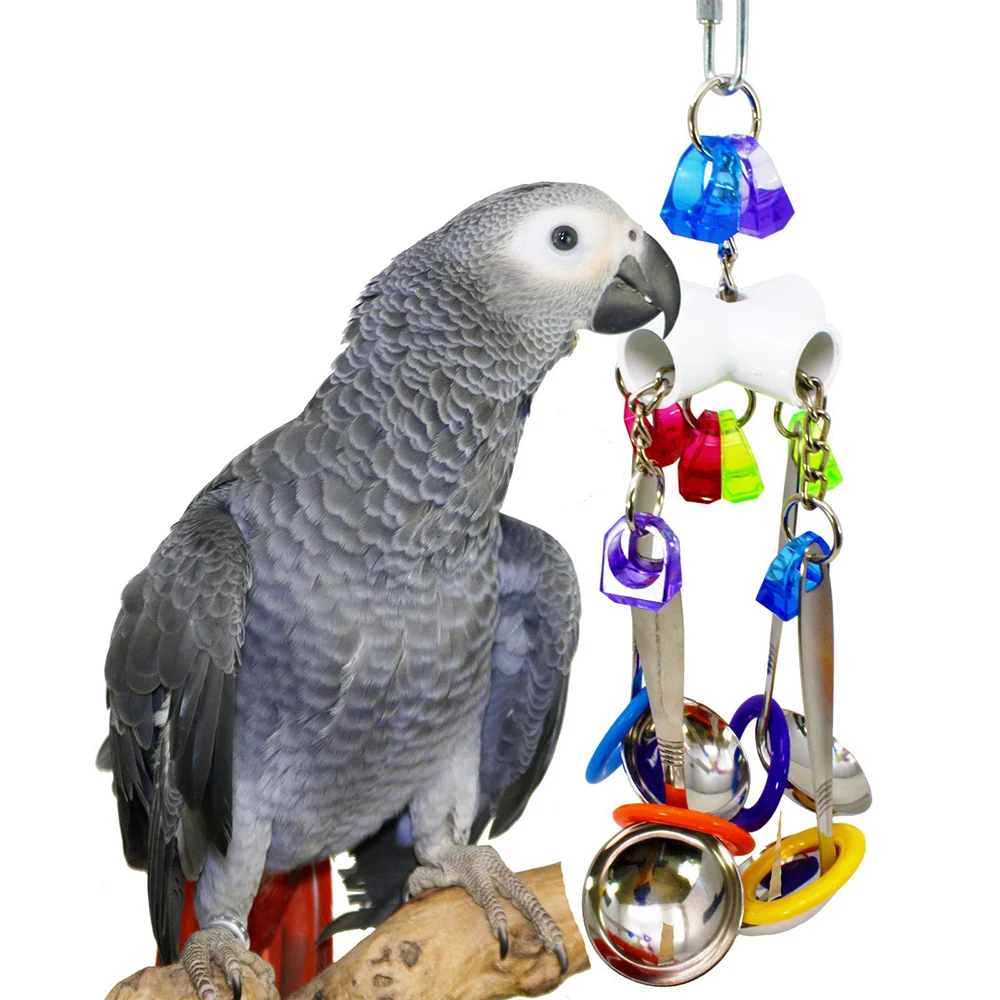 Птица игрушки-качели клетка для попугая ложка колокольчик висит подняться попугая игрушки для попугая длиннохвостный попугай укусов игрушки-Жвачки
