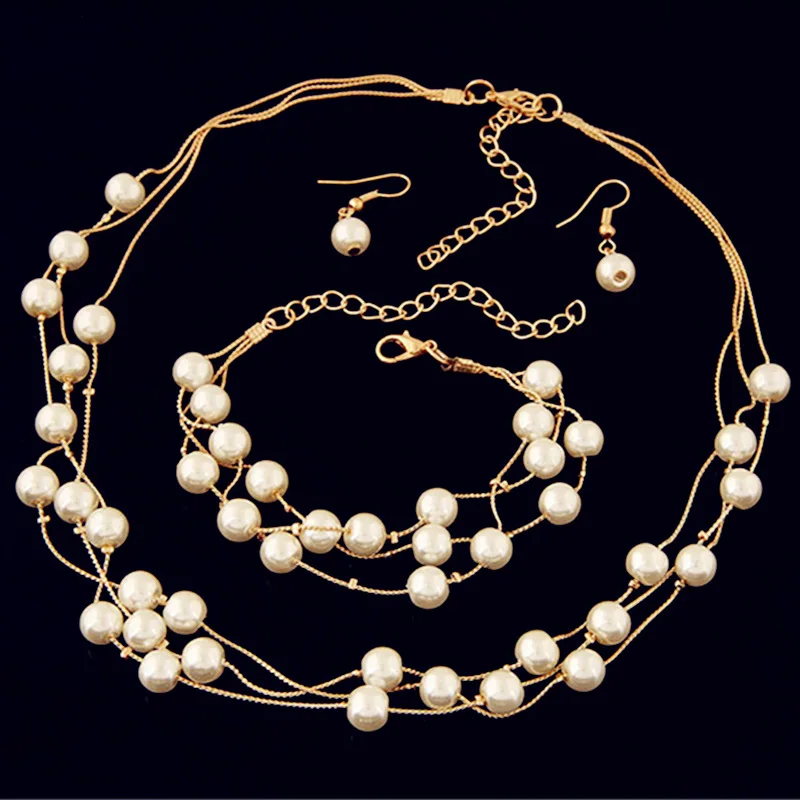 

Japanese And Korean Style Fashion Multilayer Simple Series Connection Pearl Necklace Bracelets Earrings Short Female Accessories