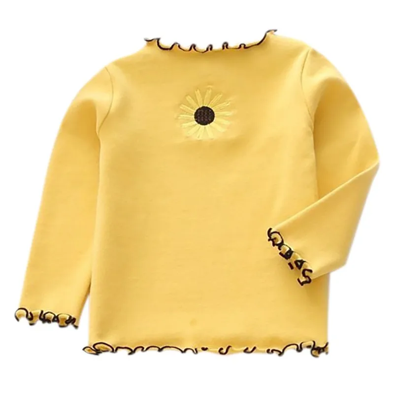 Toddler Kids Blouse Baby Girl Cozy Tops Cotton Soft Long Sleeve Floral White Shirt Children Basic Bottoming Blouse Clothes 3-8T - Цвет: Цвет: желтый
