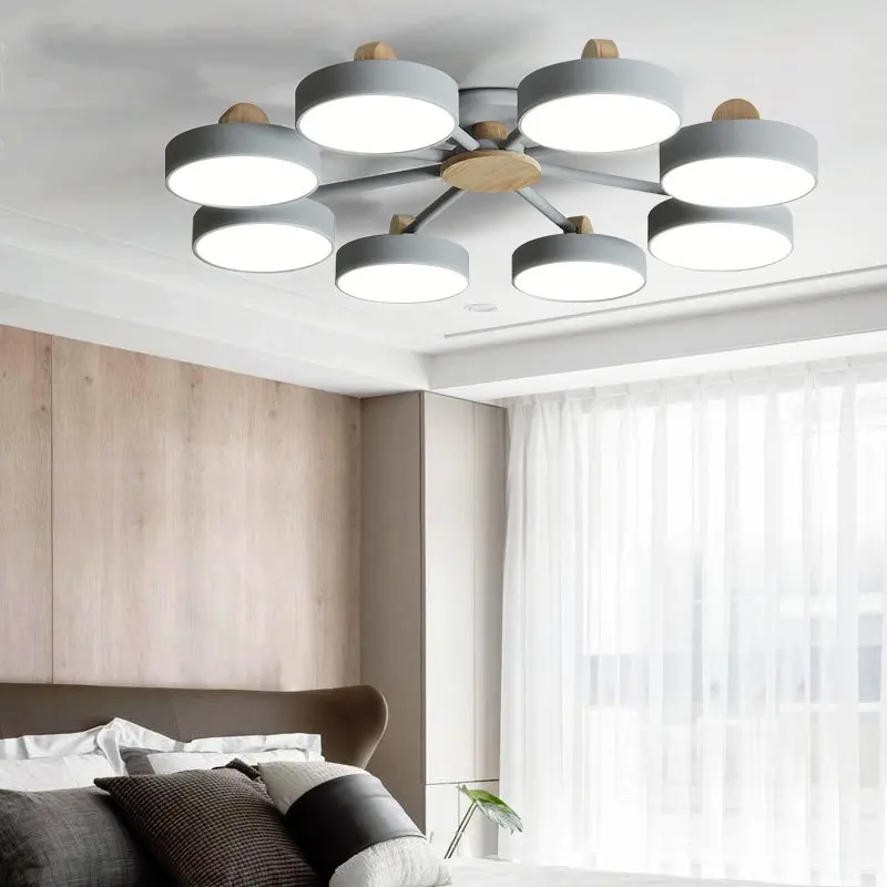 Modern Lustre Iron Ceiling Lights Simple Living Room Bedroom Ceiling Lamps Wooden Bracket Decor LED Indoor Home Light Fixtures