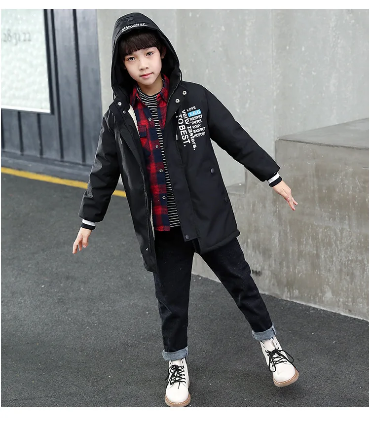 Boys' Wind Coat Spring And Autumn New Style Korean-style Big Boy Casual Children Mid-length Winter Brushed And Thick Tops