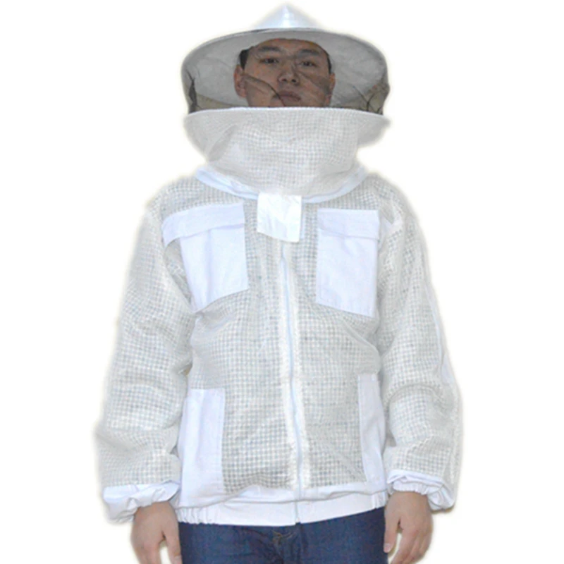 3 Layers Fully Ventilated Beekeeping Jacket with Fir-Against Fencing Veil, Round Veil Triple Layers Vented Beekeeping Jacket