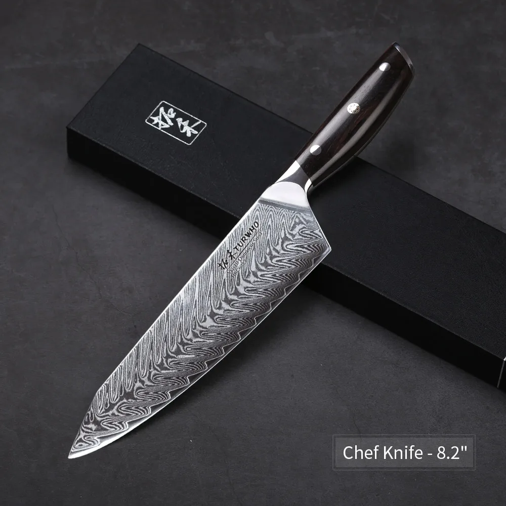 Chef Knife TURWHO 8,2 дюймовый нож шеф-повара, японский дамасский стальной кухонный нож, профессиональный нож из нержавеющей стали, нож для нарезки мяса, ручка из черного дерева - Цвет: Chef Knife