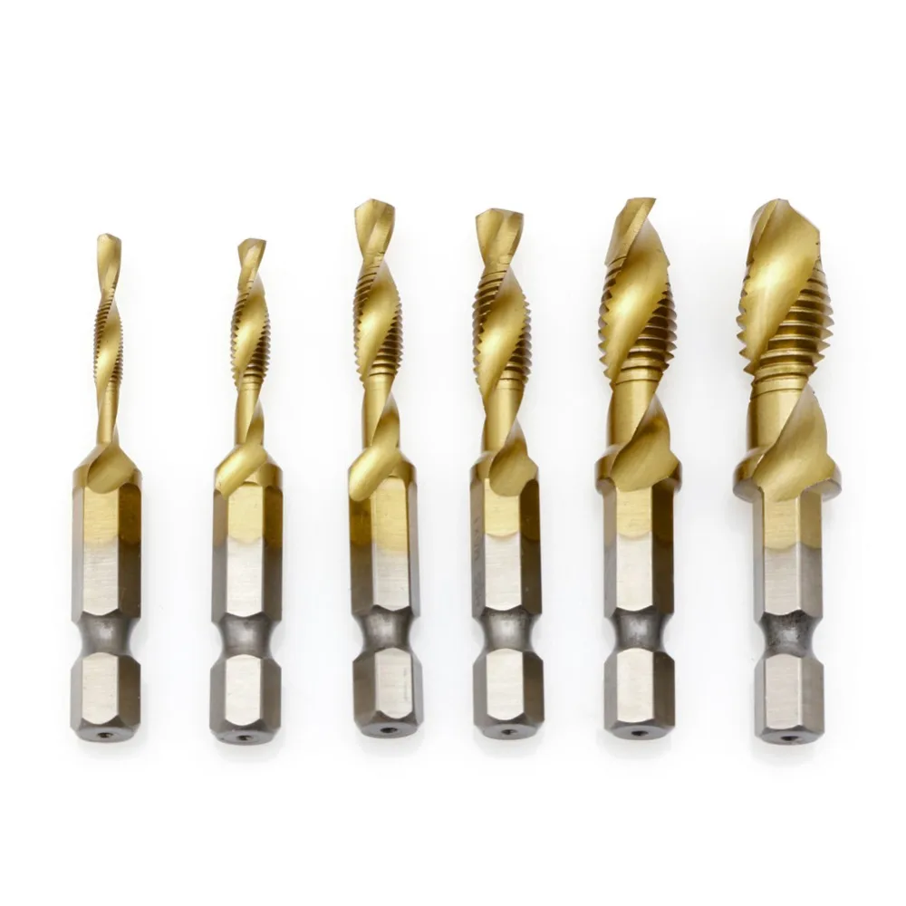 

6Pcs M3-M10 Compound Tapping Tap Drill Bit Hexagon Shank Tapping Chamfering Tap For Screw Machine Thread Drill Bits Hand Tools