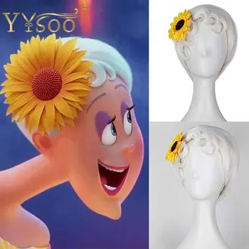 

YYsoo Short Cosplay Wig Female White Short Straight Curl Aged Hair Halloween Costume Wig Free Sunflower None Lace Synthetic Wig