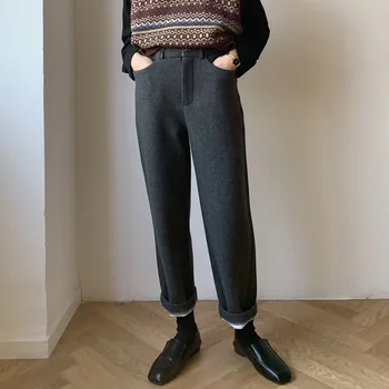 

Superior Quality Woolen High Waist Increase Down Leisure Time Pants Woman 2020 Loose Thickening Joker Nine Part Pants Pantalon