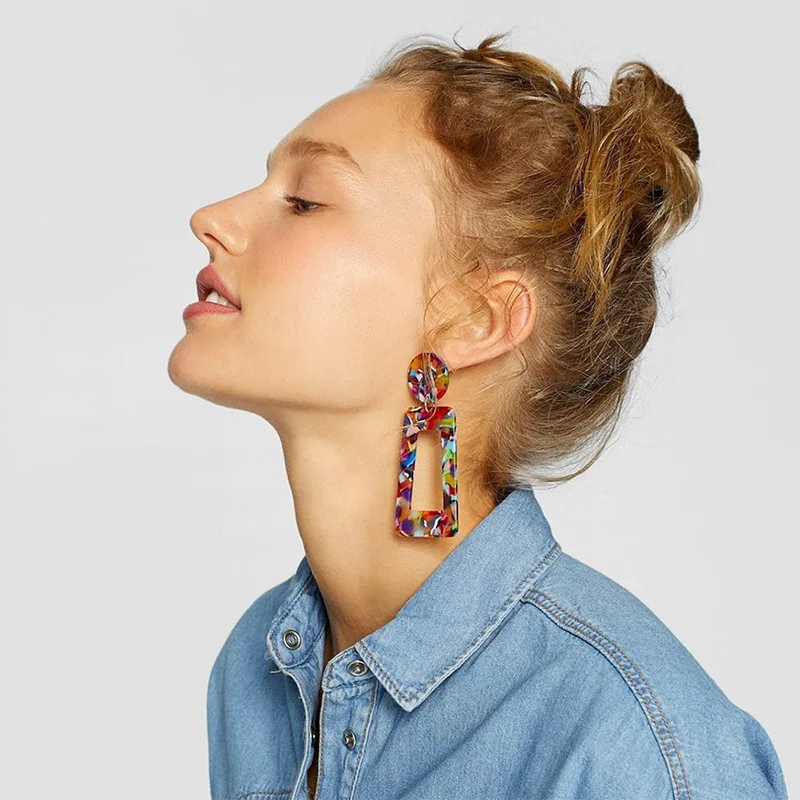 

European and American fashion new geometric rectangular color Earrings