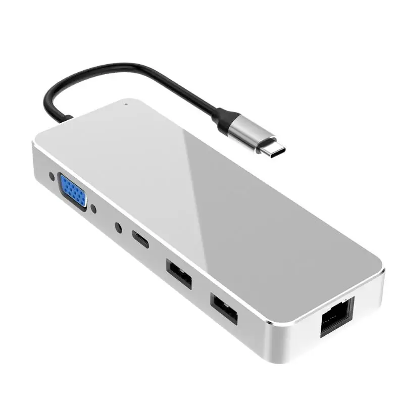 11-в-1 ноутбук к вашим услугам док-станция для Тип-C концентратор USB кабель-Переходник USB C на HDMI VGA RJ45 USB3.0/2,0 TF карты PD Мощность доставки аксессуары для ноутбуков