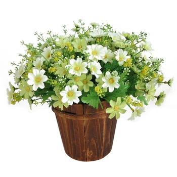 

1 Bouquet 28 Heads Artificial Fake Daisy Flower Indoor Outdoor Hanging Planter Home Wedding Garden Cemetery Decor (White Green)