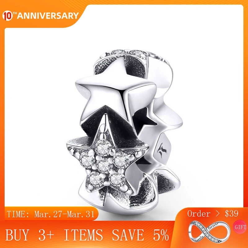 

CodeMonkey Genuine 925 Sterling Silver Little Star to Star Beads Clear CZ Spacer fit Women Bracelets Bangles Jewelry Making C929