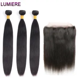 Lumiere волосы индийские прямые человеческие волосы пучки с закрытием 360 Кружева Фронтальные с пучками не Remy 360 пучки с фронтальной