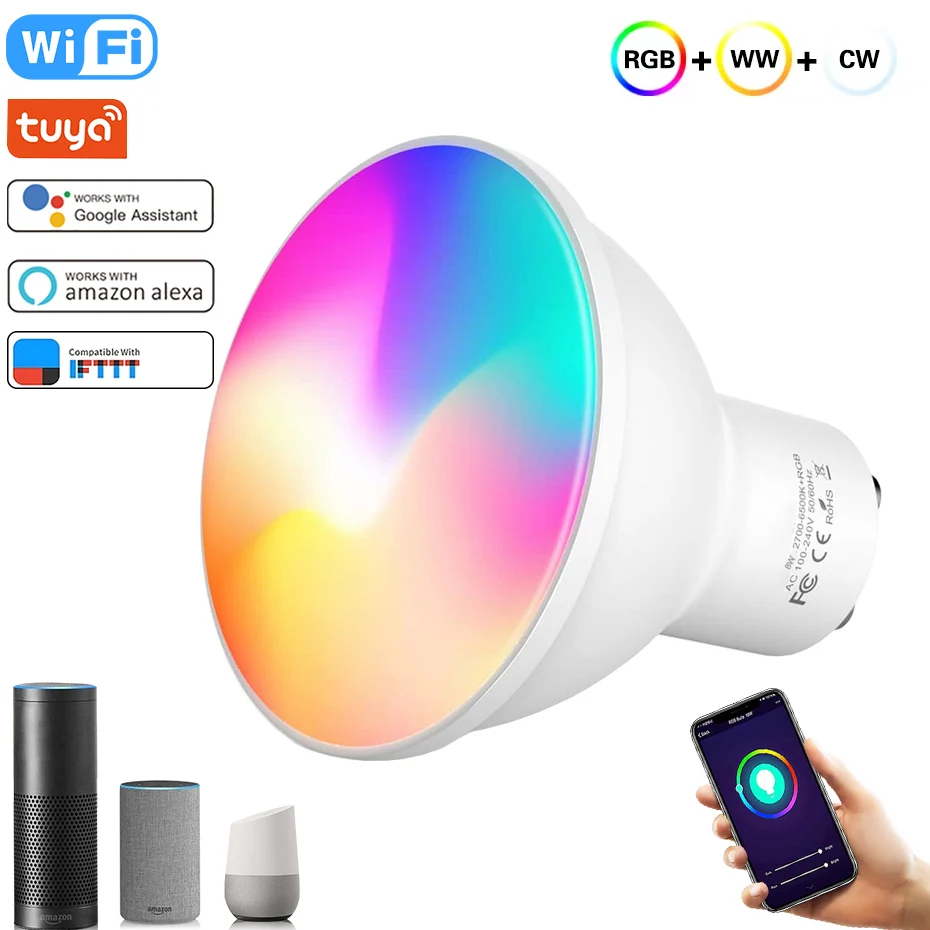 Lampadina A Led Intelligente Gu10 8W Rgbw Rgbww Decorazione Tuya Wifi Smart Life Lampada A Led Funziona Con Alexa Google Home Voice Control