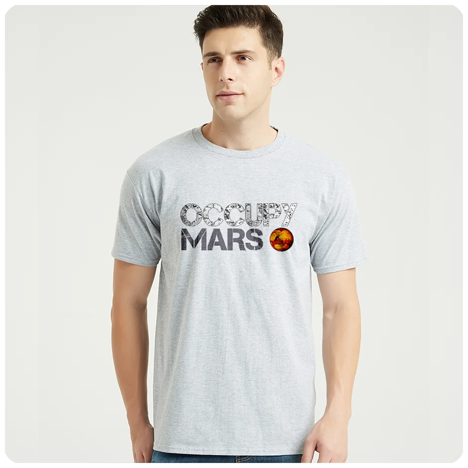 Космическая футболка футболки Тесла Повседневный Топ Дизайн Popualr Occupy Mars хлопковая футболка - Цвет: Серый