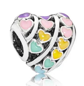 

Genuine 925 Sterling Silver Bead Multi-colour Hearts Charm Fit Pandora Bracelet & Necklace Bangle Diy Women Jewelry