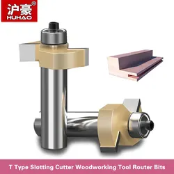 Huhao 1/2 "shank t entalho roteador bit com rolamento de grau industrial fresa entalho t tipo rabbeting woodwork ferramenta