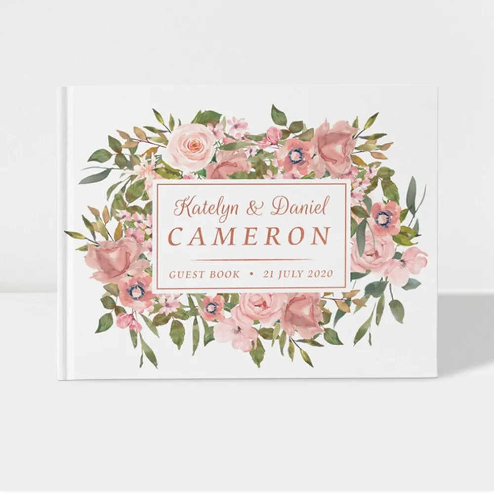 

Rustic Dusty Rose Wedding Sign In Book, Dusty Pink Engagement Guest Book, Floral Guest Book, cutom Color Choices Keepsake Book