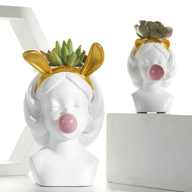 Nordic Flowerpot Succulents Vase Human Head Lovely Bubble Gum Girl Flower Pot Modern Home Decoration | Дом и сад