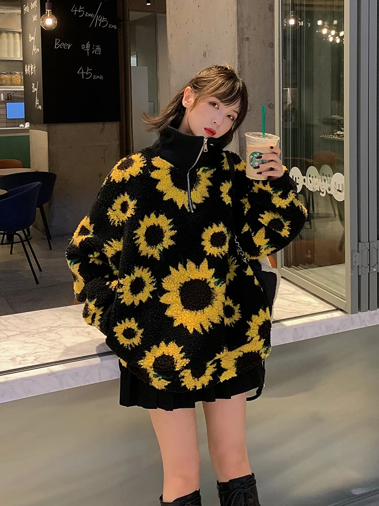 Hooded Nuevo invierno уличная одежда chaquetas grandes tapas mujer girasol abrigo callo de cordero cremallera chaqueta suel - Цвет: Hooded