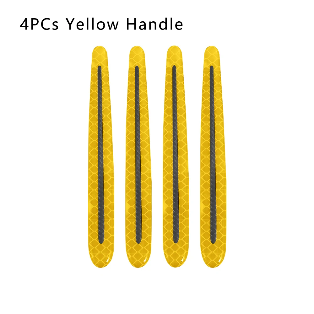 4PCs Yellow Handle 4 шт. универсальная Светоотражающая Предупреждение ющая полоса бампера дверная ручка крышка чаши наклейка отражатель автомобиля внешние аксессуары - Цвет: 4PCs Yellow Handle