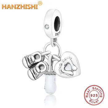 

100% 925 Sterling Silver Pendant My Little Baby Shoes Bottle Feet Hanging Charm Fit Original Fine Charm Bracelet DIY Jewelry