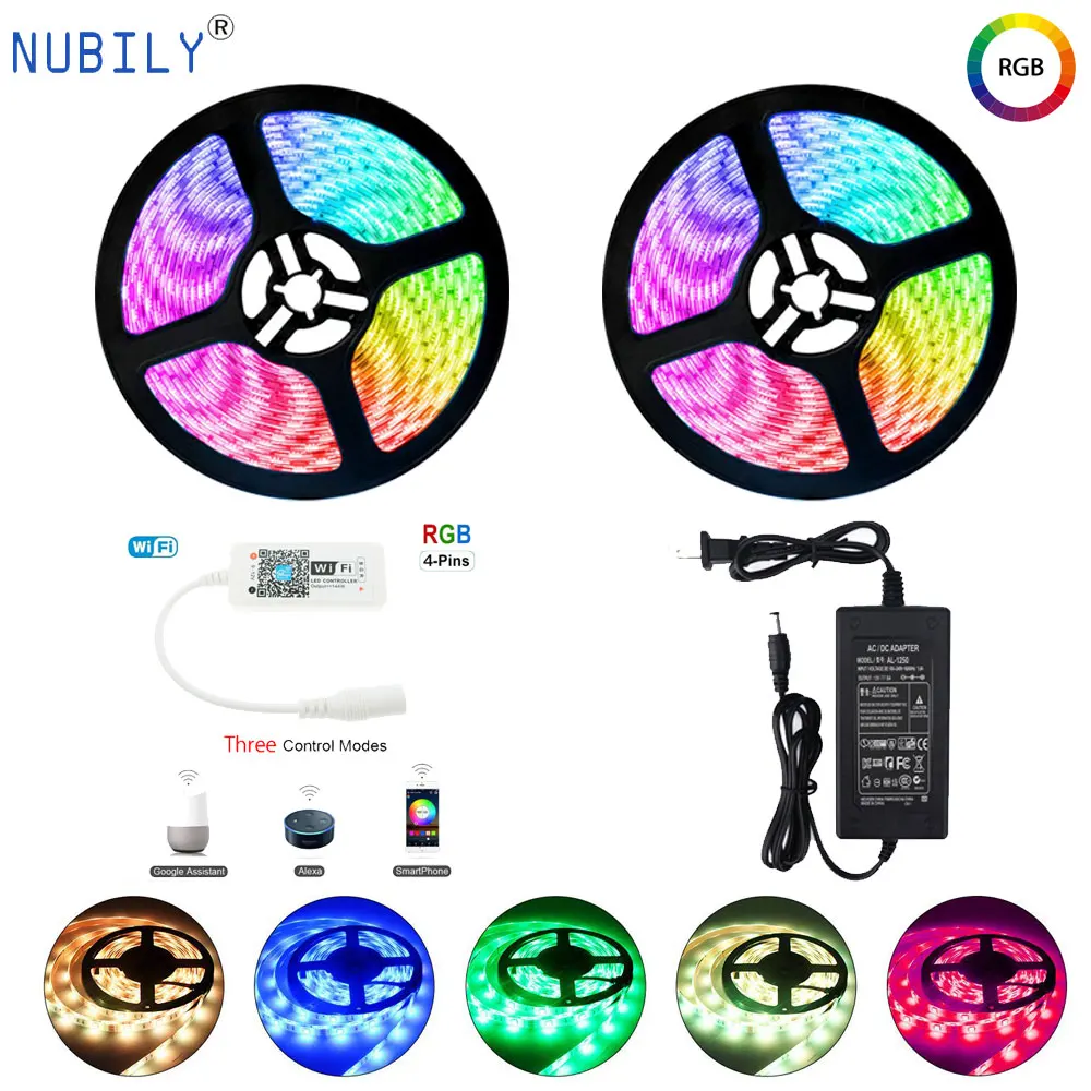 

LED Strip Lights WiFi Wireless Smartphone Control Waterproof RGB Rope Flexible 5050 Lightstrip 10m 300LED Work with Google Alexa