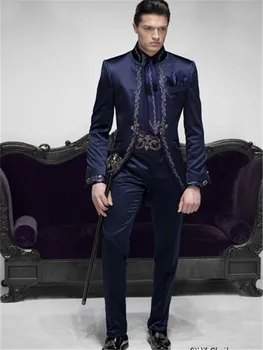 

New Coat Pant Design Embroidery Men Suit Slim Fit 3 Piece Blazer Custom Groom Tuxedo Fashion Prom mens Suits Terno Masculino
