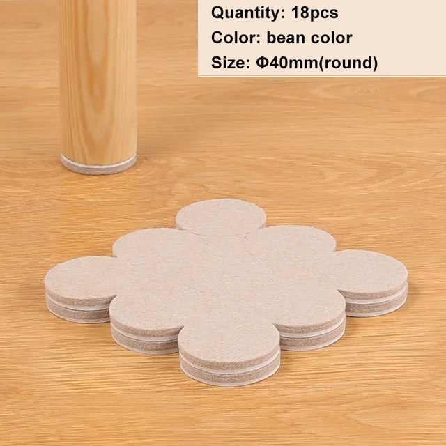 Felt Chair Leg Pads Floor Protectors Table Furniture Leg Feet Cover Caps Round 5mm Thick Anti Scratch Furniture Felt Pads DIA 40mm 18PCS