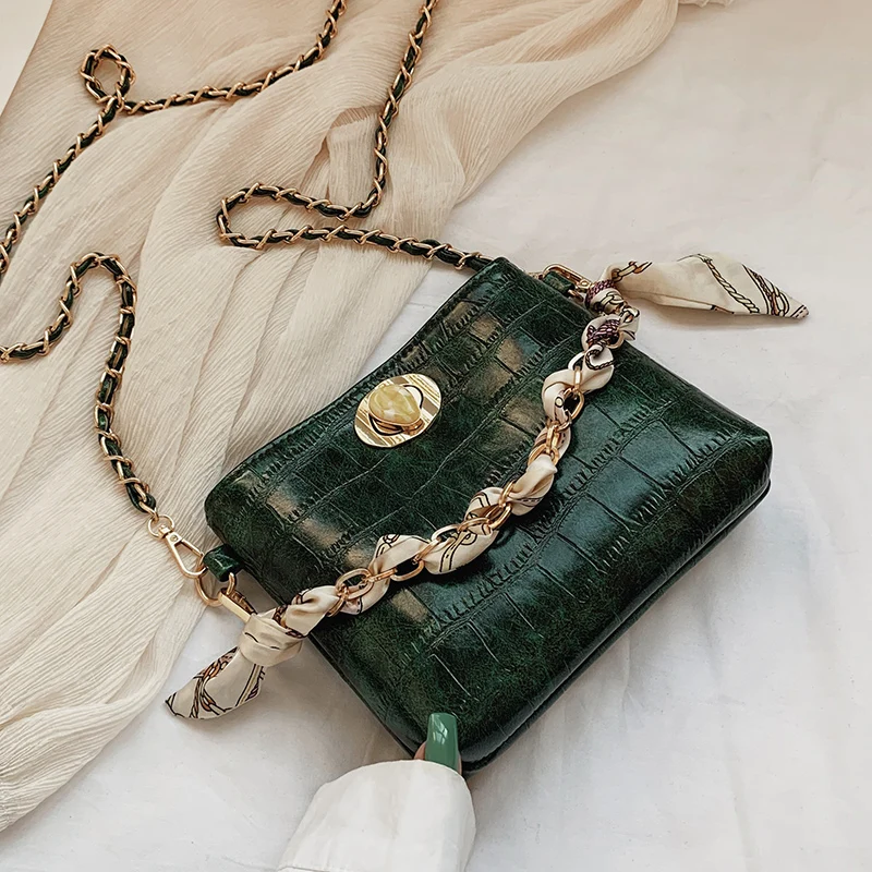 

Stone Pattern PU Leather Crossbody Bags For Women 2019 Small Scarf Designer Handbags Simple Solid Color Shoulder Bag