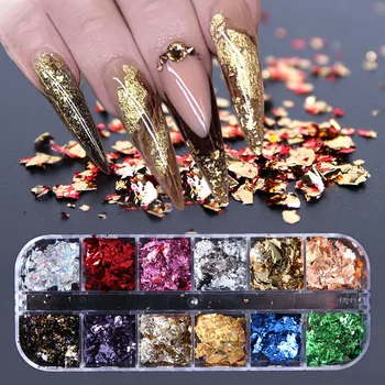 

1 Box Style Mixed Colors Nail Glitter 3D Irregular Platinum Foil Paper Nail Art Sticker Manicure Nail Art Decoration Supplies To