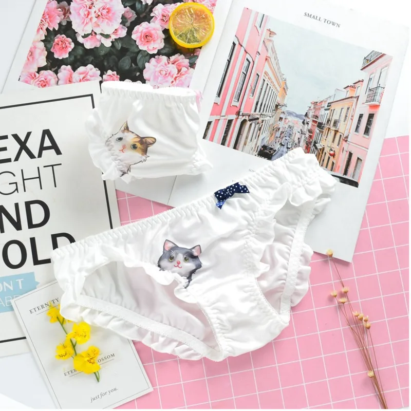 SPCITYLovelyCartoonCatPrintUnderwearparaMulheresCalcinhasSexy