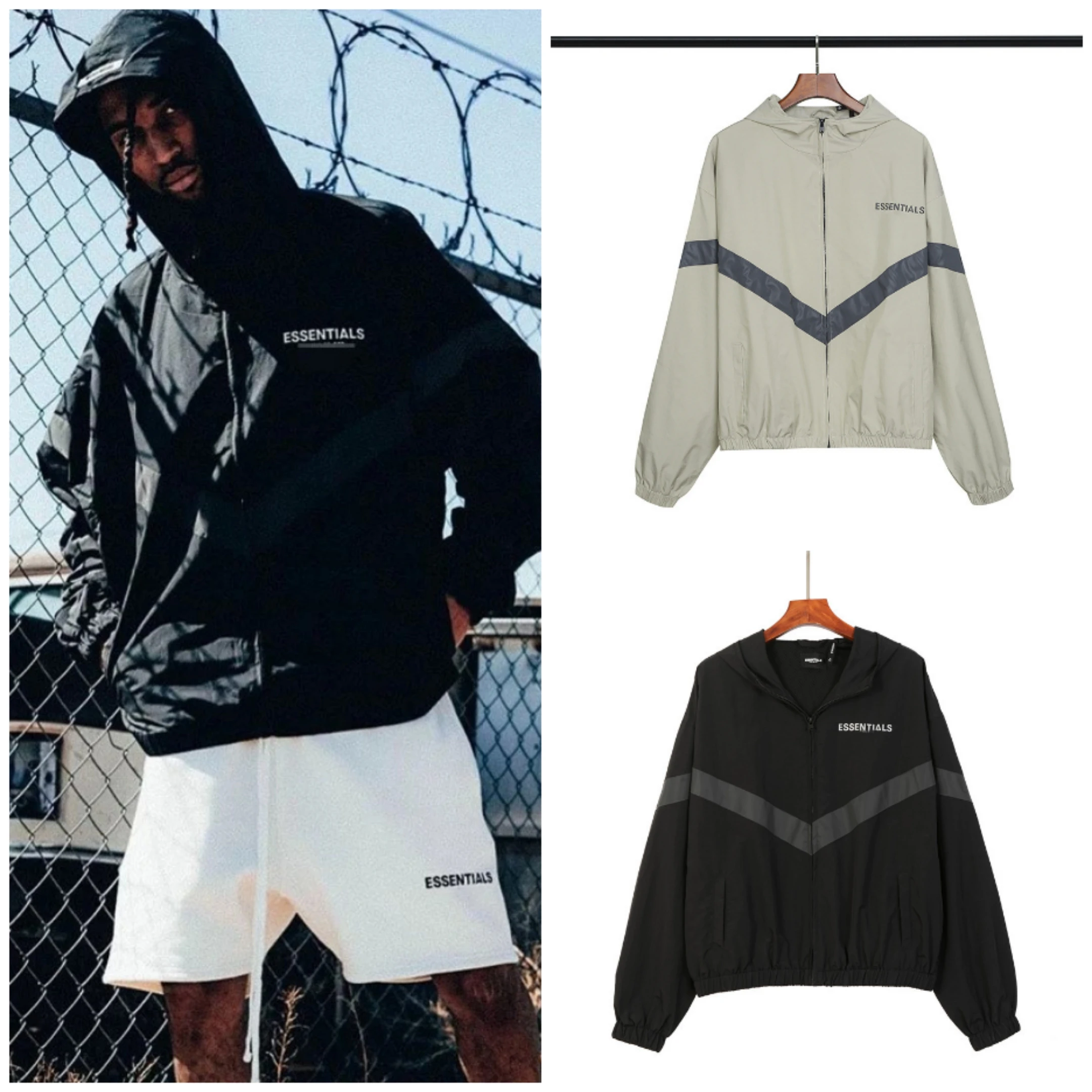 ESSENTIALS Street Trend 1:1 Oversized Men Hooded Jacket Women Justin Bieber High Street Hip Hop Sports Trendy Casual Windbreaker racer jacket