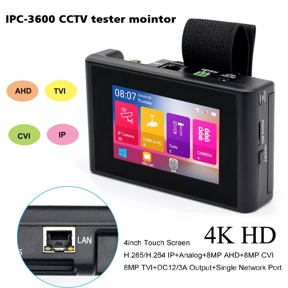 4 дюйма к H.265 H.264 ip- камера тестер 8MP AHD/TVI/CVI CVBS CCTV безопасности монитор PTZ контроллер