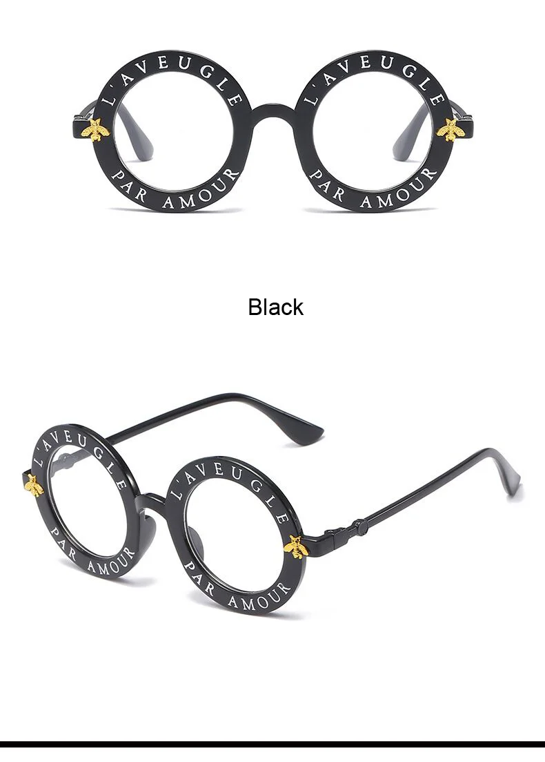 Fashion Unisex Round Retro Sunglasses Woman Vintage Glasses Circle Classic Bee Letter Sun Glasses Female Shades Visor Oculos Top