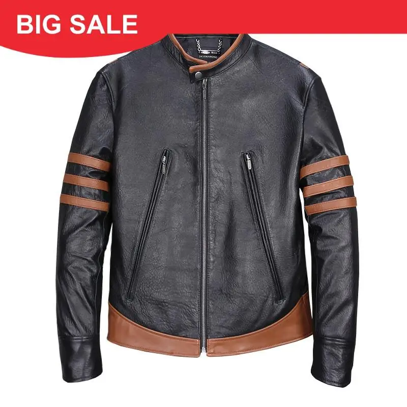 

2020 Black Men Slim Fit Biker's Leather Jacket Large Size XXXXL Genuine Sheepskin Short Motorcycle Leather Coat FREE SHIPPING
