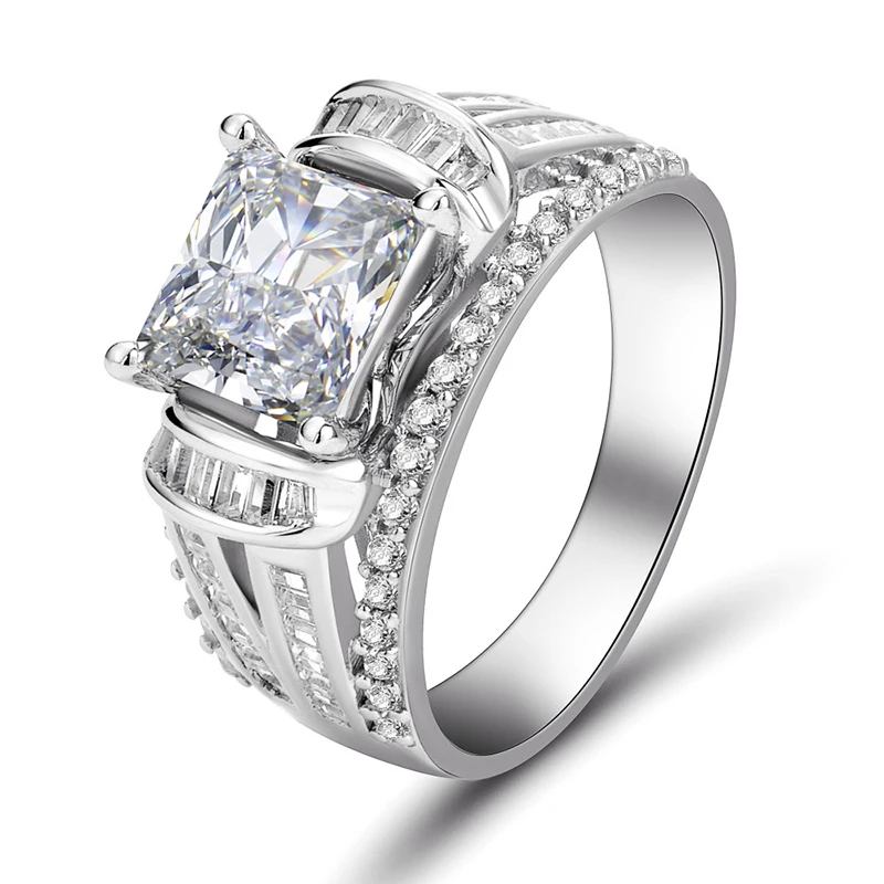 Huitan AAA Princess Cut Cubic Zirconia Crystal Ring for Women Wedding Engagement Rings Full Bling Iced Out Gift Fashion Jewelry