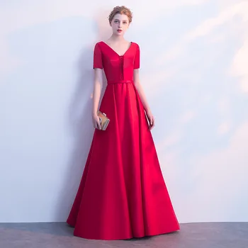 

Red Short Sleeve Elegant Lady Maxi Evening Gown Qipao Exquisite Lady Formal Party Dress V-neck Robe De Soiree Maxi Dresses