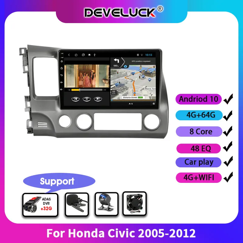 Автомобильный мультимедийный плеер Develuck 10 дюймов Android для Honda Civic 2005-2012