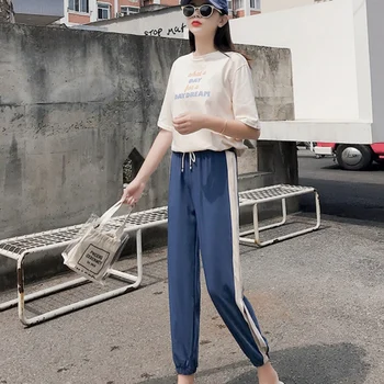 

Fashion Spliced Women Casual Pants Loose High Waist Straight Trousers Women Ankle-Length Pants