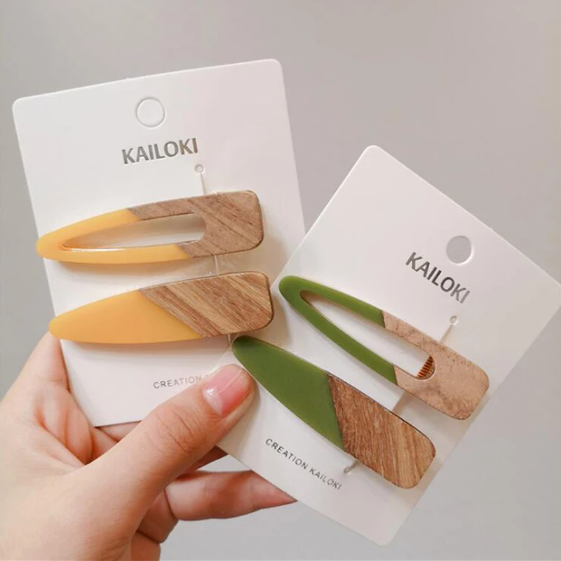 

1Pair Fashion Women Stitching Wood Hair Clips Hair Clip Geometric Barrettes Hairpin Clips Hair Styling Accessories