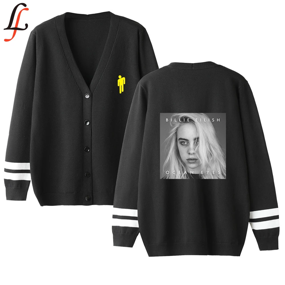 Billie Eilish женский кардиган свитер с v-образным вырезом сплошной цвет свободный