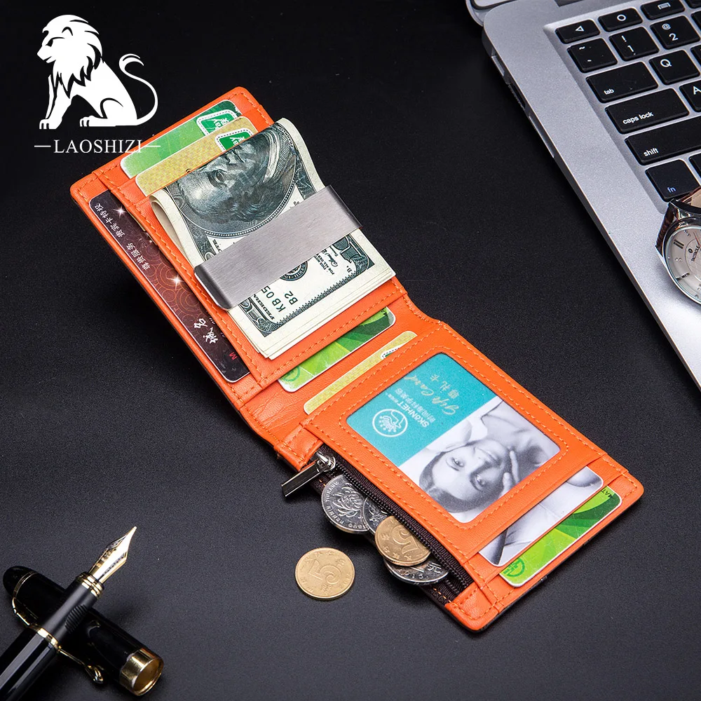 LAOSHIZI LUOSEN RFID кошелек из натуральной кожи тонкий держатель для карт зажим денег