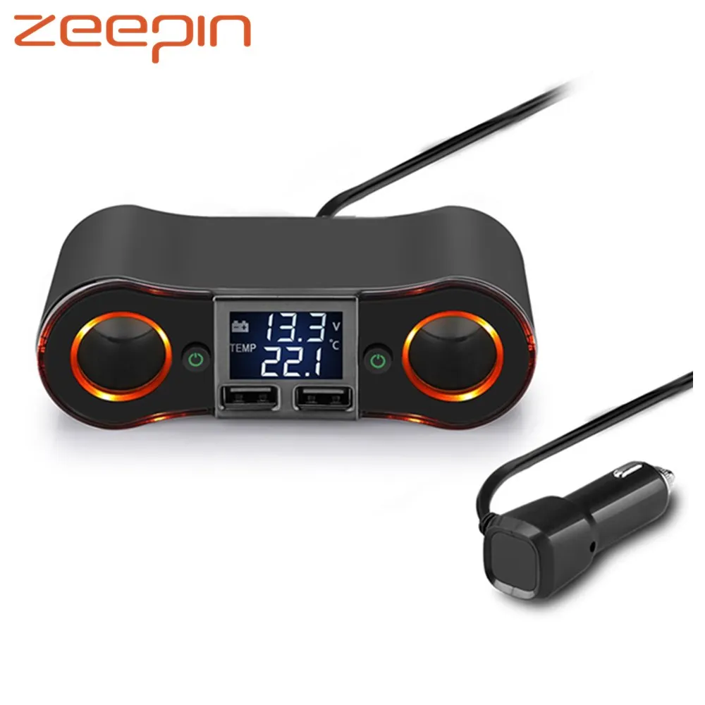

DC 12V - 24V 80W Dual USB Socket Car Charger Adapter Fast Charging LCD Display Cigarette Lighter With Independent Switch